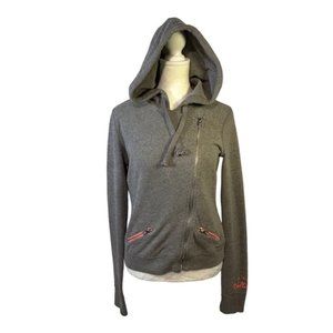 𝅺Hollister Asymmetrical Zip Hoodie Grey Coral Women’s Size M
